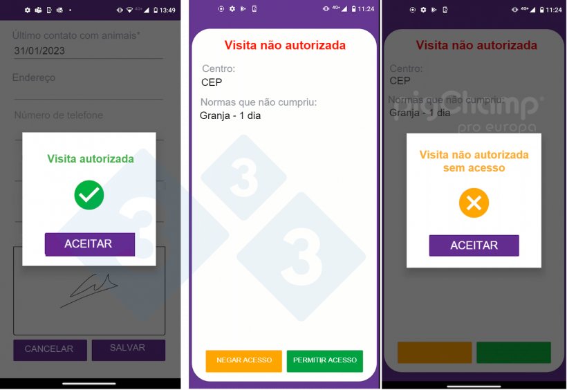 Imagem&nbsp;1. Exemplos de visita aceita (esquerda), alerta de visita n&atilde;o autorizada (central) e rejei&ccedil;&atilde;o de visita n&atilde;o autorizada (direita). AR
